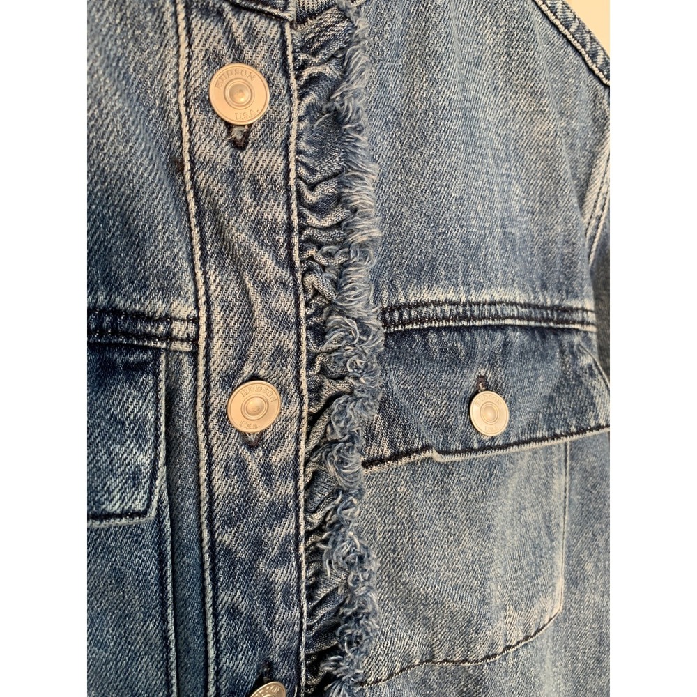 Hudson Jeans Blue Denim M Utility Romper Drawstring Ruffle Collar Long Sleeves - Picture 15 of 16